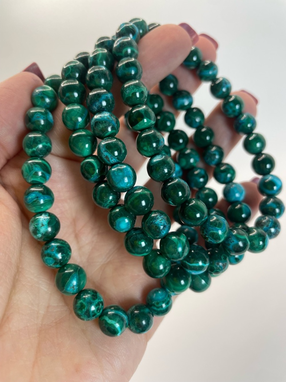 ONE Malachite with Chrysocolla (Malacholla) Beaded Stretch Bracelet - 8mm (0097)
